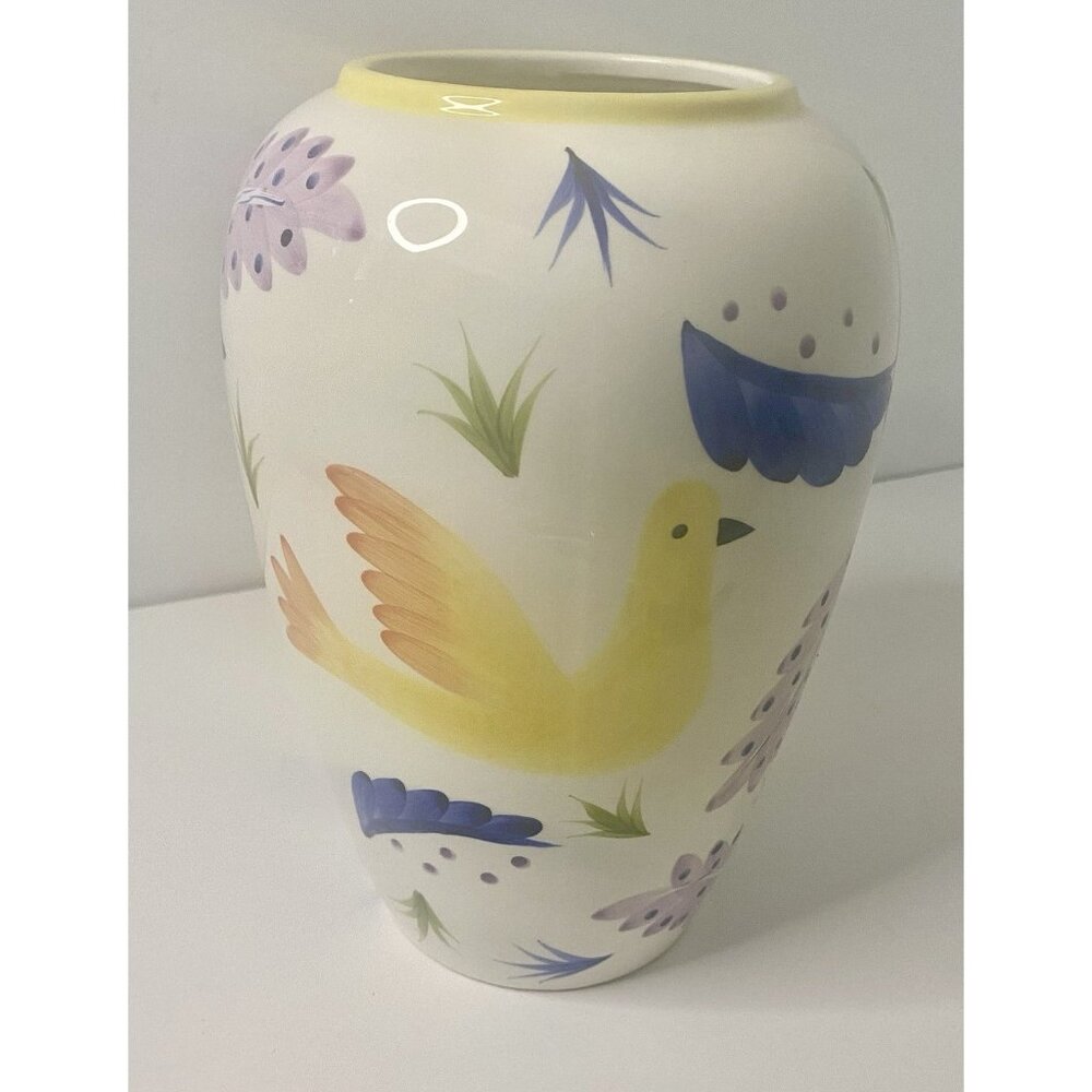 Designer Vase Signed Susan Sargent Italian Folk Art Ceramic Bird‎ 9.5” Tall READ